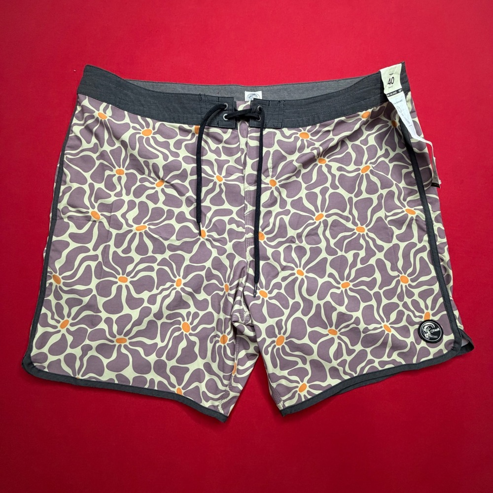 NWT SURF ONeill Mens OG Print Scallop Boardshorts Grape Floral Retro Stretch 40